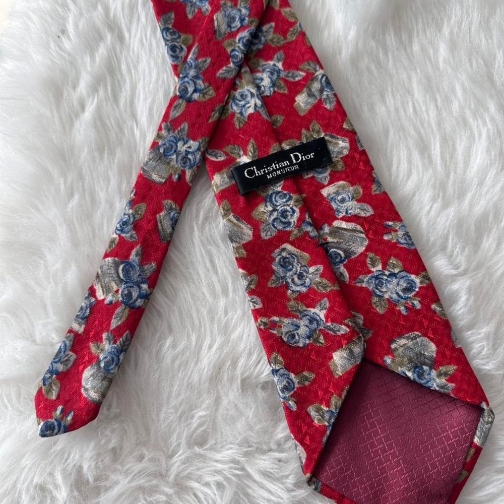 Gorgeous Red and Blue Floral Christian Dior Tie - Floral Print Tie - Luxury Tie